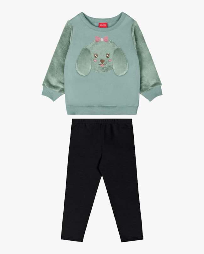 Conjunto Infantil Menina com Blusão Estampa Cachorrinho - Kely Kety - Verde-2502c2c3-42da-4851-9105-2eab2750f5a9