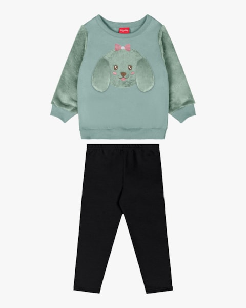 Conjunto Infantil Menina com Blusão Estampa Cachorrinho - Kely Kety - Verde