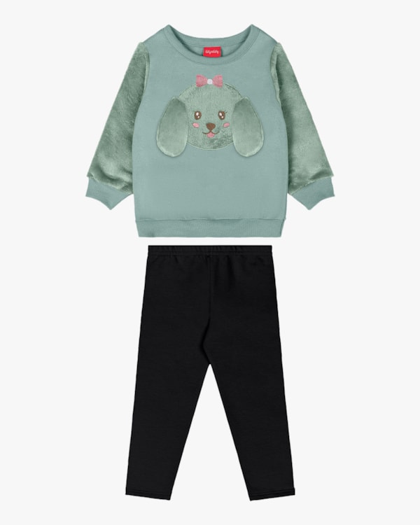 Conjunto Infantil Menina com Blusão Estampa Cachorrinho - Kely Kety - Verde