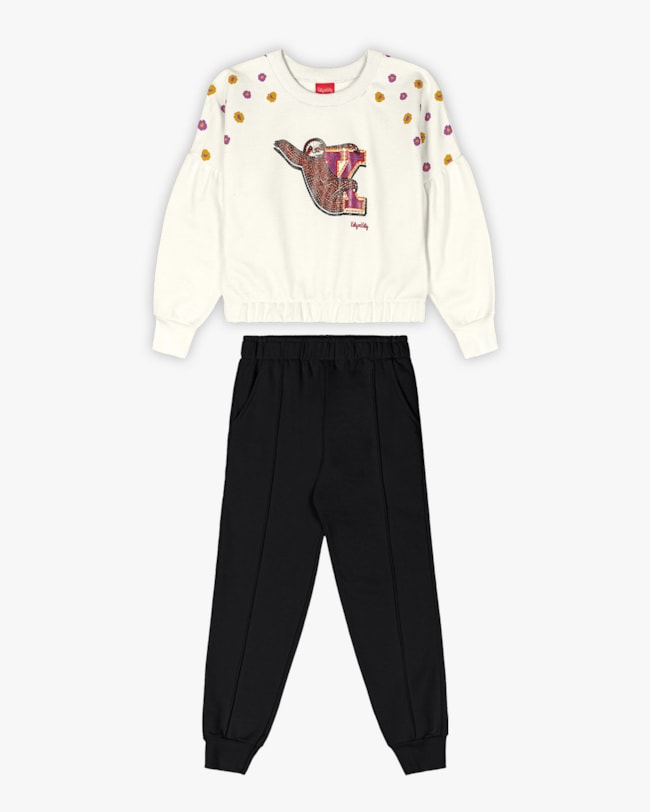 Conjunto Infantil Menina com Blusão Estampa Lantejoula - Kely Kety - Natural-ef19ac9e-fe51-4c75-afc1-7a40b4384851