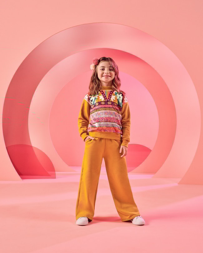 Conjunto Infantil Menina com Blusão Estampado Kely Kety - Bege-6f480694-14e8-4c4c-adff-4bae5e0f3c5e