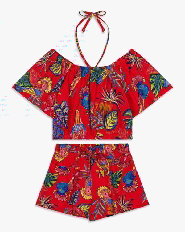 Conjunto Infantil Menina com Estampa Tropical - Kely Kety - Carmim-10