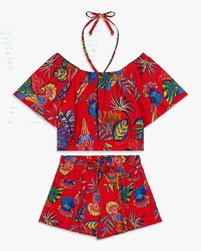 Conjunto Infantil Menina com Estampa Tropical - Kely Kety - Carmim-d93c7272-184f-415f-a433-675cbb2041d9