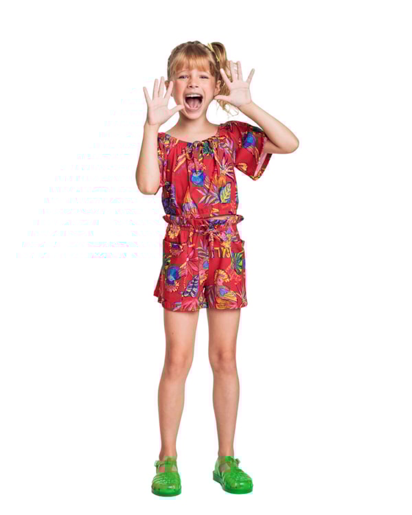 Conjunto Infantil Menina com Estampa Tropical - Kely Kety - Carmim