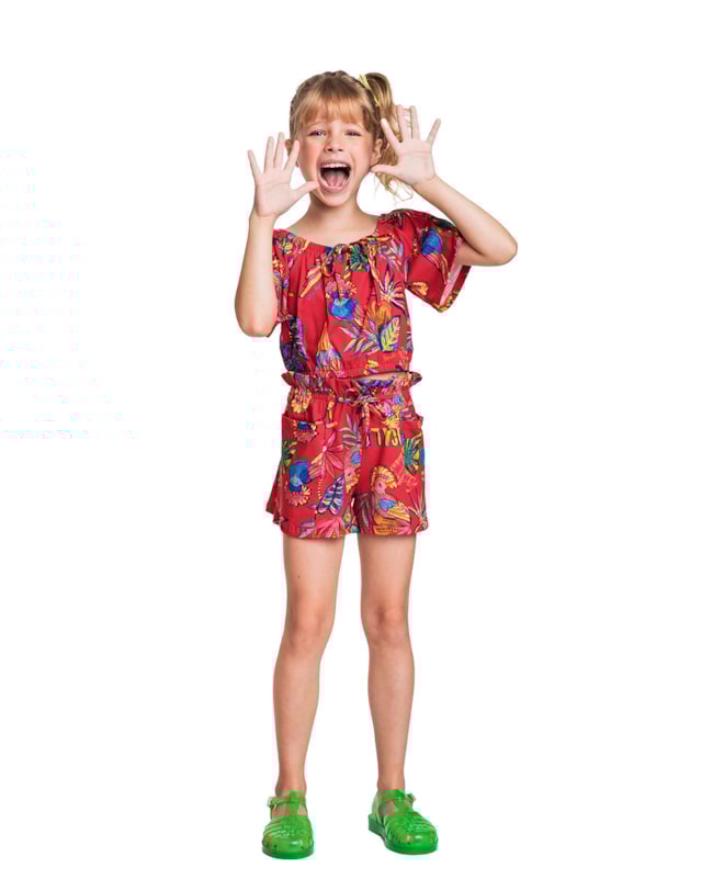 Conjunto Infantil Menina com Estampa Tropical - Kely Kety - Carmim-3c6cfe07-b1e4-4b4c-ac19-12ba79e30a01