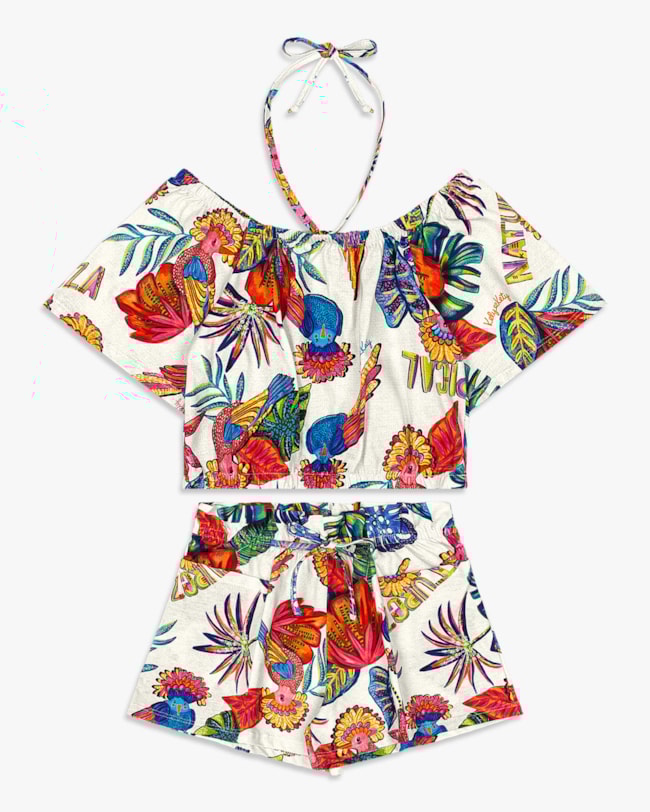 Conjunto Infantil Menina com Estampa Tropical - Kely Kety - Natural-3353d291-2a04-44f1-8e7d-95260723120c