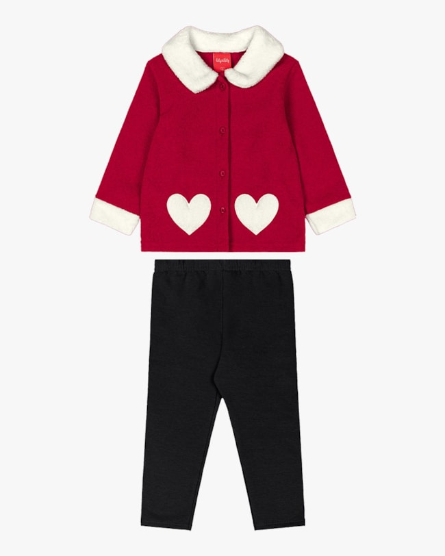 Conjunto Infantil Menina com Jaqueta em Moletom Pelúcia - Kely Kety - Rosa-d76a183e-be8d-414a-939e-627a66210a88