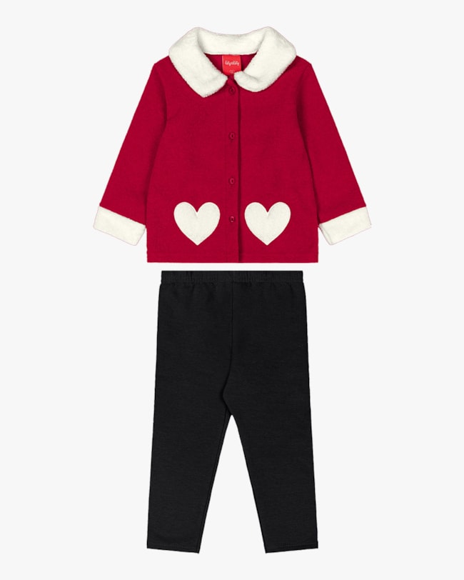 Conjunto Infantil Menina com Jaqueta em Moletom Pelúcia - Kely Kety - Rosa-5ba7d6a9-3235-4eac-abd9-aaf04d963865