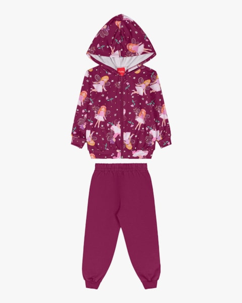 Conjunto Infantil Menina com Jaqueta Estampa Fadas - Kely Kety - Roxo