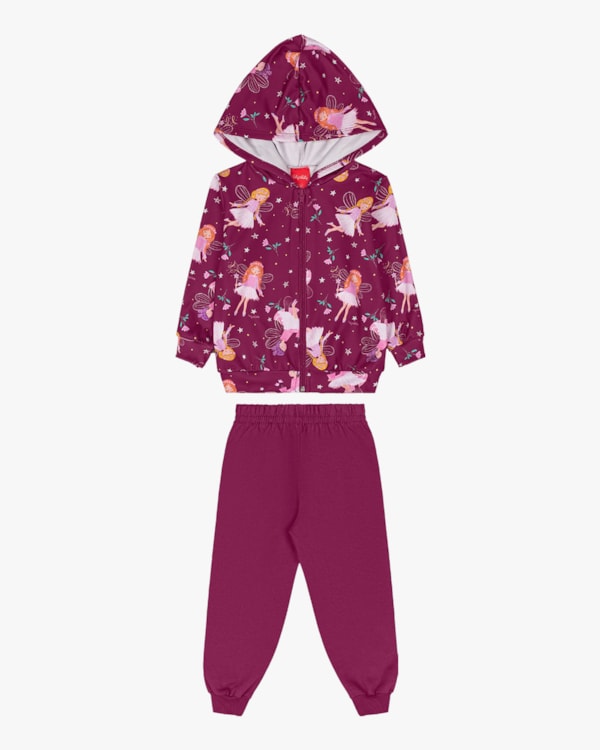Conjunto Infantil Menina com Jaqueta Estampa Fadas - Kely Kety - Roxo