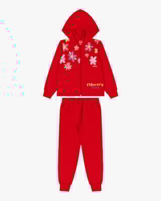 Conjunto Infantil Menina com Jaqueta Estampa Flores - Kely Kety - Vermelho-10