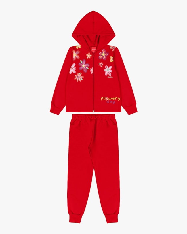 Conjunto Infantil Menina com Jaqueta Estampa Flores - Kely Kety - Vermelho-10-528c94e5-a882-4e92-bc0c-51601ec11f9a