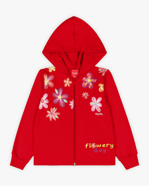 Conjunto Infantil Menina com Jaqueta Estampa Flores - Kely Kety - Vermelho