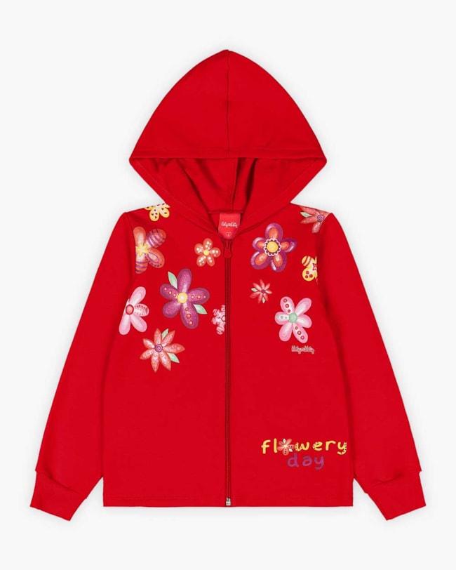 Conjunto Infantil Menina com Jaqueta Estampa Flores - Kely Kety - Vermelho-6ddd3686-06f7-4661-8bb9-70560f5ca112