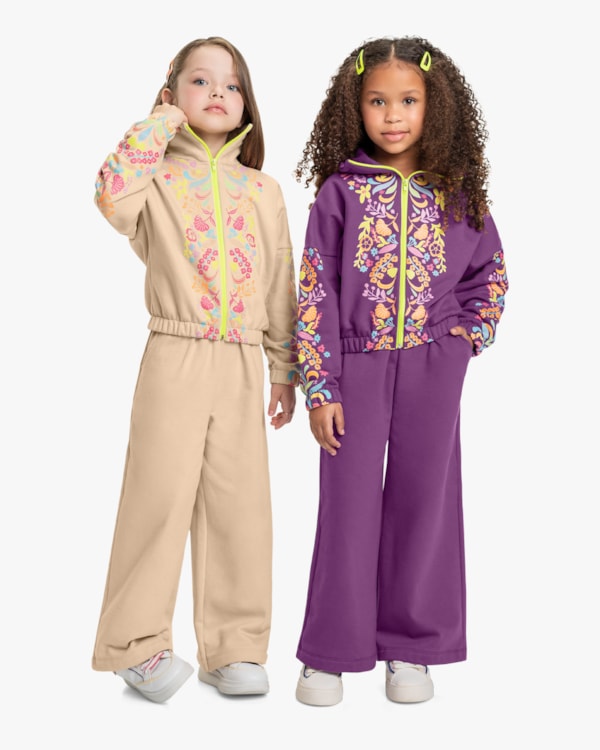 Conjunto Infantil Menina com Jaqueta Estampada Kely Kety - Bege