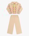 Conjunto Infantil Menina com Jaqueta Estampada Kely Kety - Bege-08972709-9b4d-4218-86aa-8f18b7502bc2