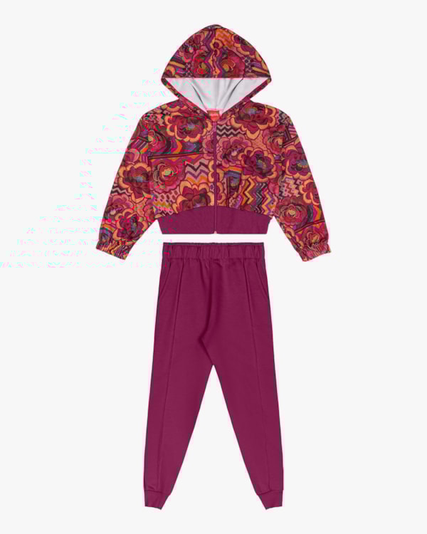 Conjunto Infantil Menina com Jaqueta Estampada - Kely Kety - Rosa Caramelo