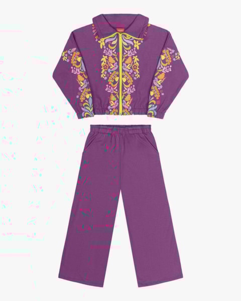 Conjunto Infantil Menina com Jaqueta Estampada Kely Kety - Roxo