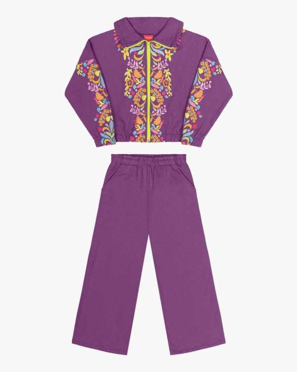 Conjunto Infantil Menina com Jaqueta Estampada Kely Kety - Roxo