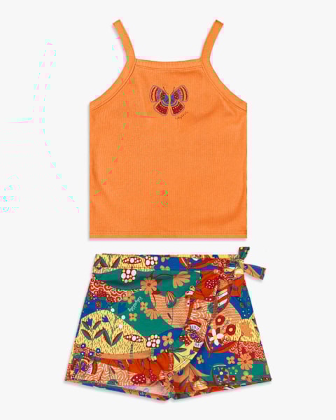 Conjunto Infantil Menina com Regata e Shorts Saia - Kely Kety - Nectarine