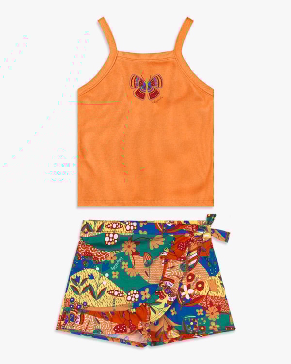 Conjunto Infantil Menina com Regata e Shorts Saia - Kely Kety - Nectarine