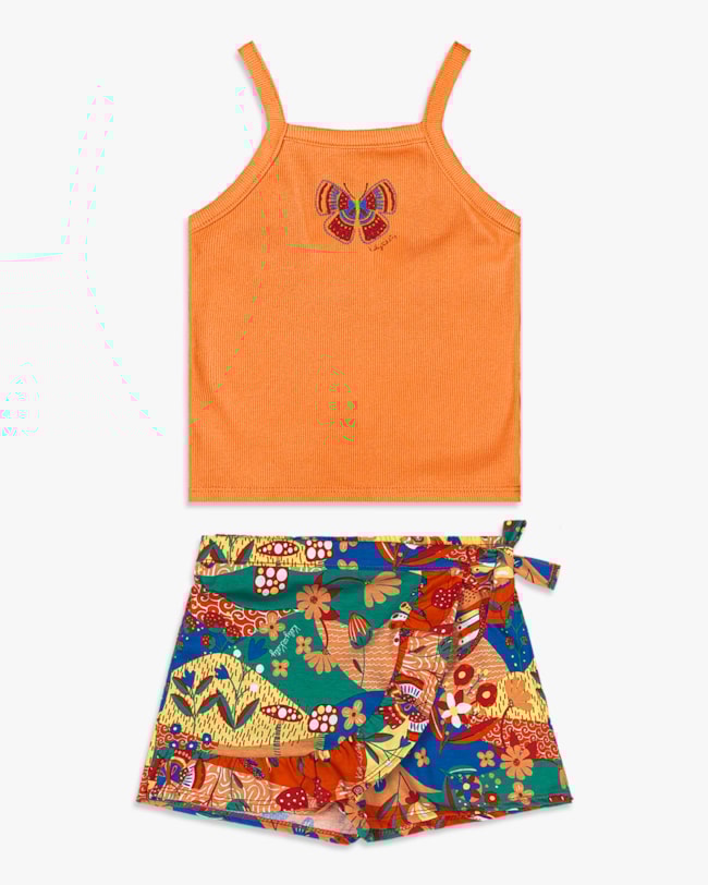 Conjunto Infantil Menina com Regata e Shorts Saia - Kely Kety - Nectarine-85427d05-d5de-40a8-b651-e3cdbaa19091