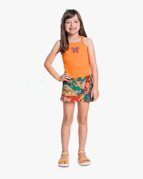 Conjunto Infantil Menina com Regata e Shorts Saia - Kely Kety - Nectarine