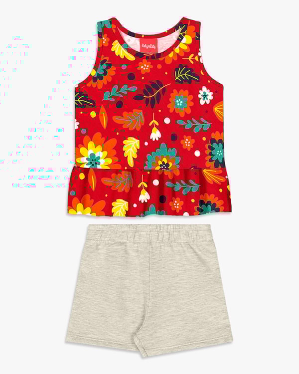 Conjunto Infantil Menina com Regata Estampada - Kely Kety - Tomato-01