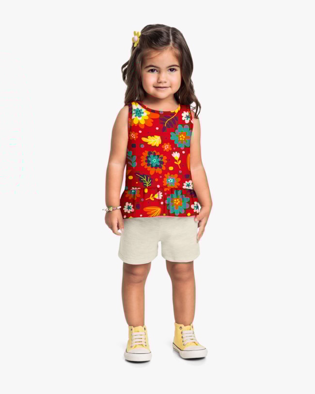 Conjunto Infantil Menina com Regata Estampada - Kely Kety - Tomato-d0b8d4b2-dbeb-4e29-a63e-b0b251035804