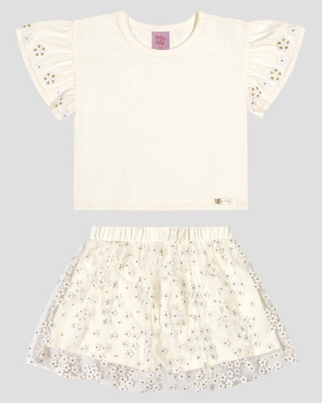 Conjunto Infantil Menina com Saia Tule e Blusa Kely Kety Branco-881e4173-e68b-46ef-b21d-23410d50fb8b