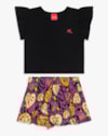 Conjunto Infantil Menina com Shorts Estampado - Kely Kety - Preto-c606d4ce-f8fa-4966-af54-5266dcbb47d8