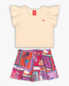 Conjunto Infantil Menina com Shorts Estampado - Kely Kety - Tapioca-979db9aa-f3cc-467b-ac86-5b045d99a0dd