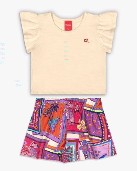Conjunto Infantil Menina com Shorts Estampado - Kely Kety - Tapioca