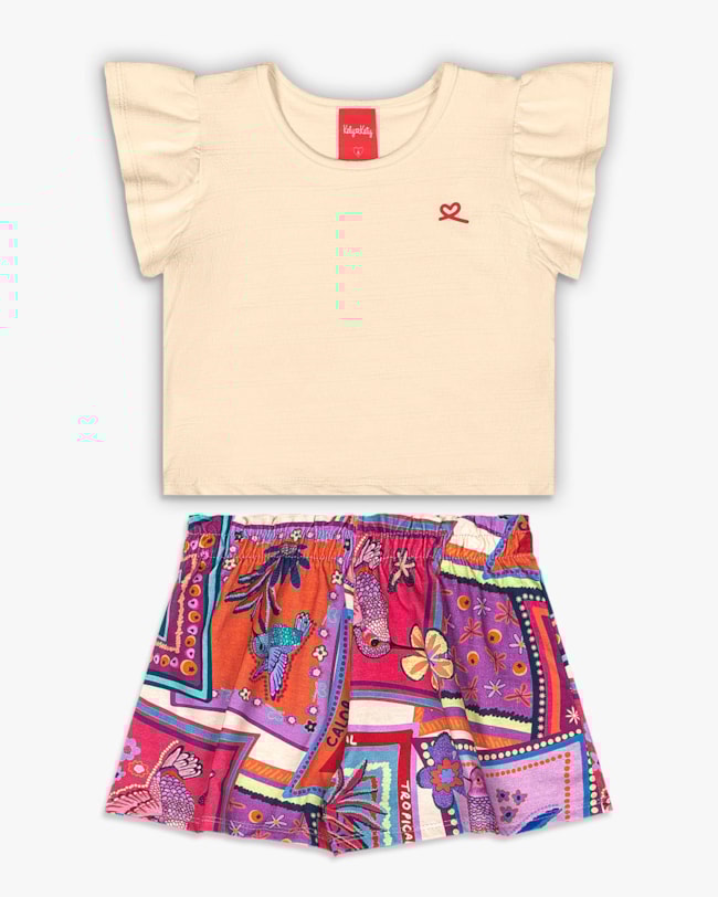 Conjunto Infantil Menina com Shorts Estampado - Kely Kety - Tapioca-3c01132f-4aa6-418a-8658-d672ac82e774
