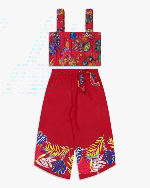 Conjunto Infantil Menina Cropped e Calça Pantacourt – Kely Kety - Carmim