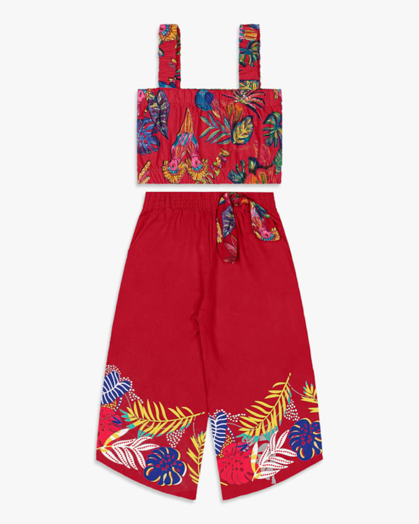 Conjunto Infantil Menina Cropped e Calça Pantacourt – Kely Kety - Carmim