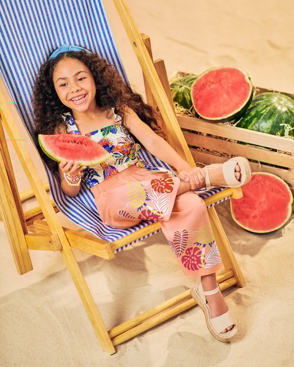 Conjunto Infantil Menina Cropped e Calça Pantacourt – Kely Kety - Natural