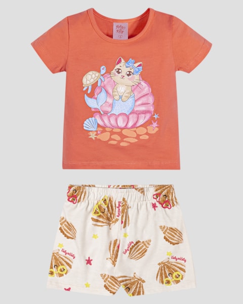 Conjunto Infantil Menina em Malha com Estampa Kely Kety Laranja