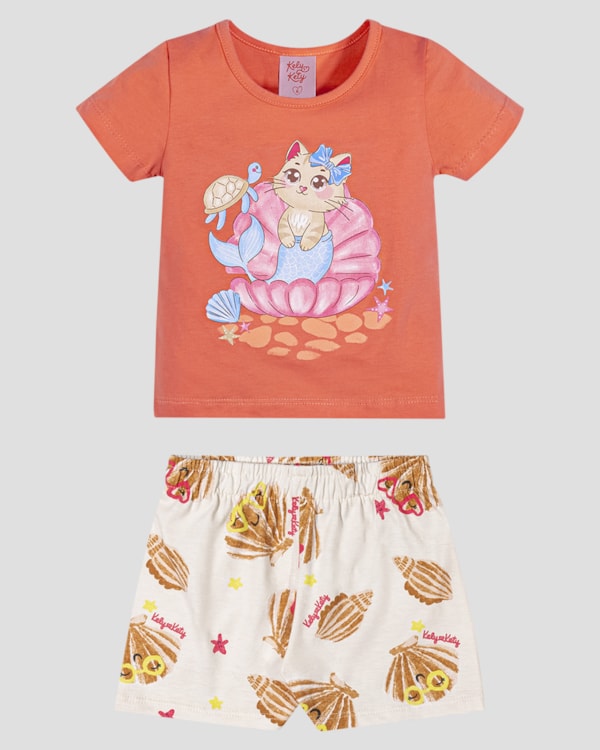 Conjunto Infantil Menina em Malha com Estampa Kely Kety Laranja