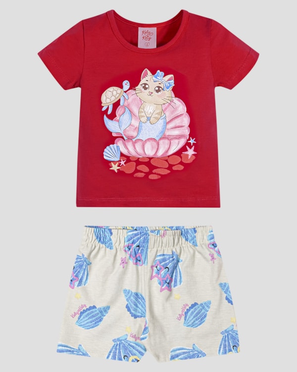 Conjunto Infantil Menina em Malha com Estampa Kely Kety Vermelho