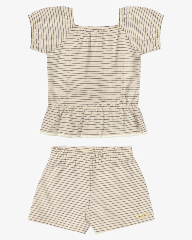 Conjunto Infantil Menina em Malha Listrado - Kely Kety - Tapioca-eabd0254-cd34-421a-a2fc-059018d0dfb6