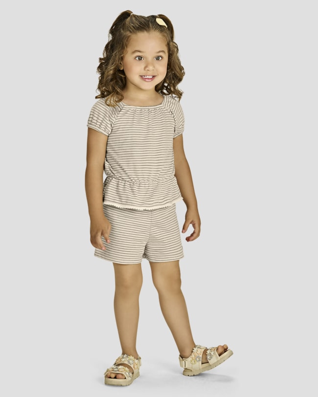 Conjunto Infantil Menina em Malha Listrado - Kely Kety - Tapioca-1188f236-c16e-4e40-8cd0-b5fed5d82b4c