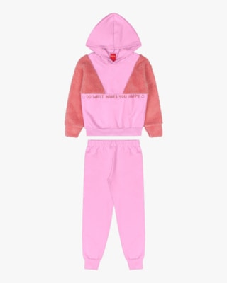 Conjunto Infantil Menina em Moletom e Pelo Teddy - Kely Kety - Rosa-10