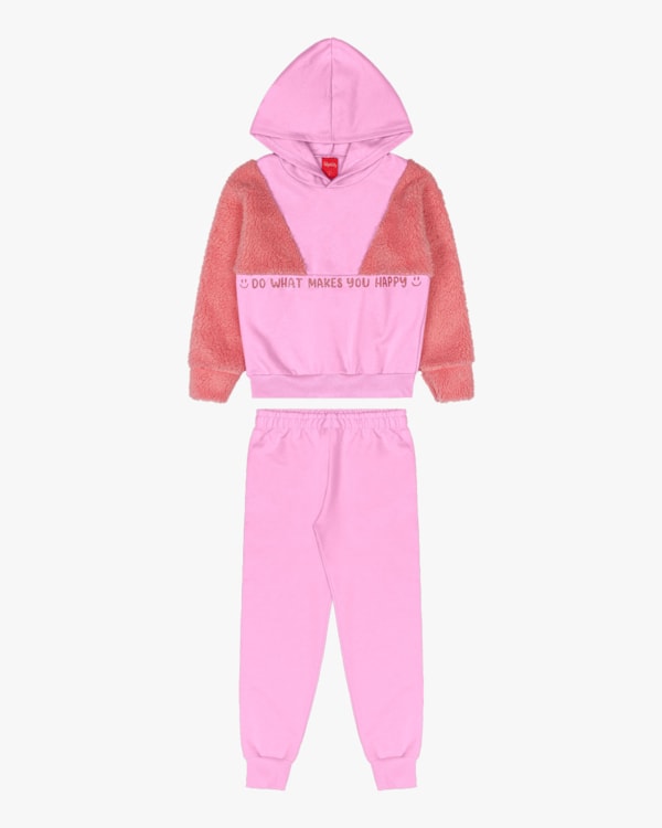 Conjunto Infantil Menina em Moletom e Pelo Teddy - Kely Kety - Rosa-10