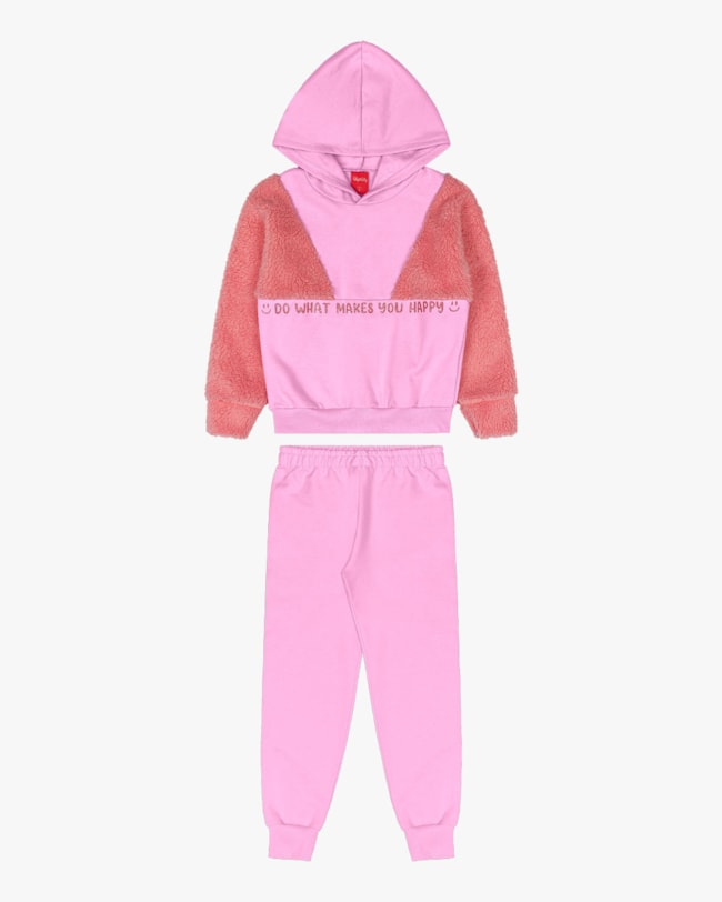 Conjunto Infantil Menina em Moletom e Pelo Teddy - Kely Kety - Rosa-d04e361f-5dda-4dc2-9df1-9d5d42b9d332