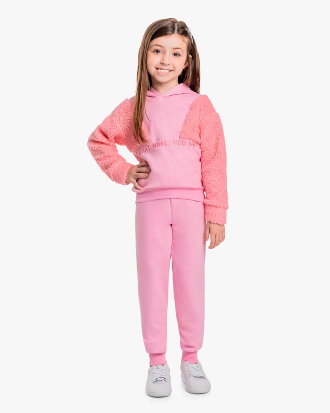 Conjunto Infantil Menina em Moletom e Pelo Teddy - Kely Kety - Rosa-70864579-a73a-4aa6-af2c-513310dd25f5