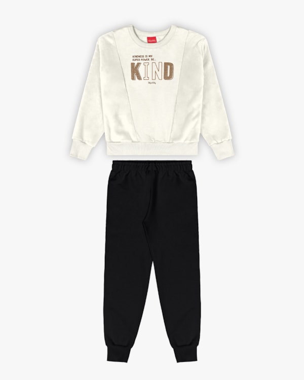 Conjunto Infantil Menina em Moletom e Pelúcia - Kely Kety - Natural