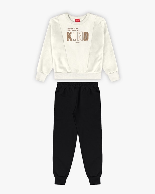 Conjunto Infantil Menina em Moletom e Pelúcia - Kely Kety - Natural-d72c03b0-ec4c-4bc3-b85a-6a2e2e536a4c