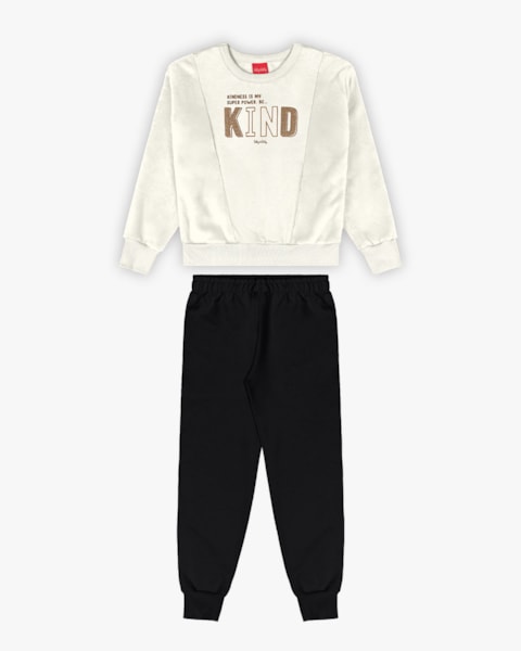 Conjunto Infantil Menina em Moletom e Pelúcia - Kely Kety - Natural