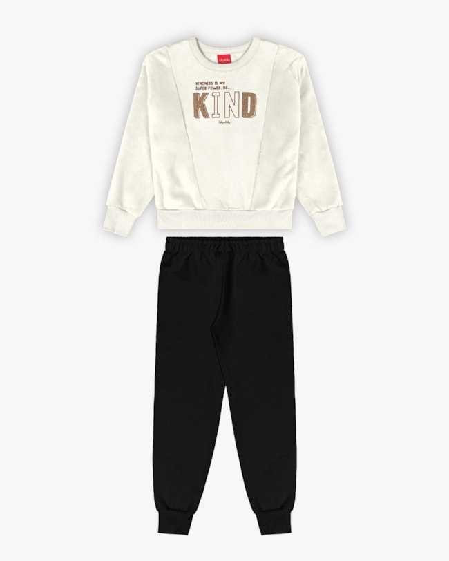 Conjunto Infantil Menina em Moletom e Pelúcia - Kely Kety - Natural-215e7ad4-6585-4746-8073-666959861c6c